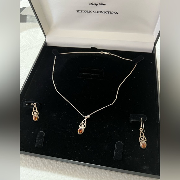 Beautiful Stirling Silver Stamped with stones set of earring and necklace